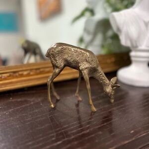 Vintage Brass Deer Figurine Grazing Buck Mid Century Modern 6” Statue